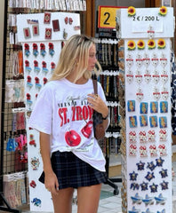 St. Tropez Cherry Graphic T-Shirt – French Riviera Oversized Summer Tee