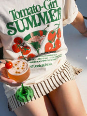 Organic Girl Summer T-Shirt – Cherry Juice Cocktail Print Oversized Tee