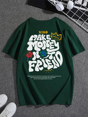 Green Oversized Streetwear T-Shirt for Men – “Make Money Not Friends” Graphic Tee