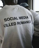 Oversized “Social Media Killed Romance” White Graphic Tee