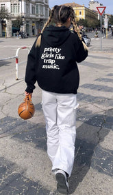 Women's Black Oversized Hoodie - Pretty Girls Like Trap Music