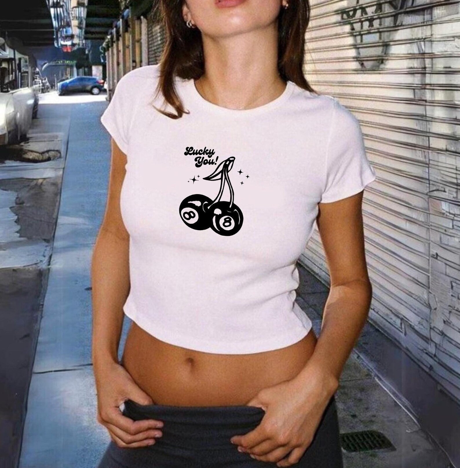 Luck You Baby Tee – Bold White Crop Top