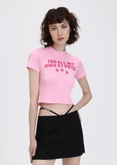I Do All My Own Stunts Baby Pink Baby Tee | Crop Top
