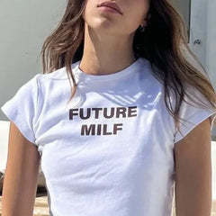 Future MILF white Baby Tee Crop Top