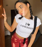 I Love Cowboys Women’s White Baby Tee – Western Style Crop Top