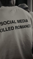 Oversized “Social Media Killed Romance” White Graphic Tee