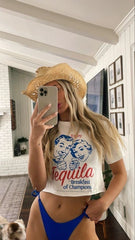 Tequila Breakfast of Champions Crop T-Shirt – Retro Graphic Party Tee