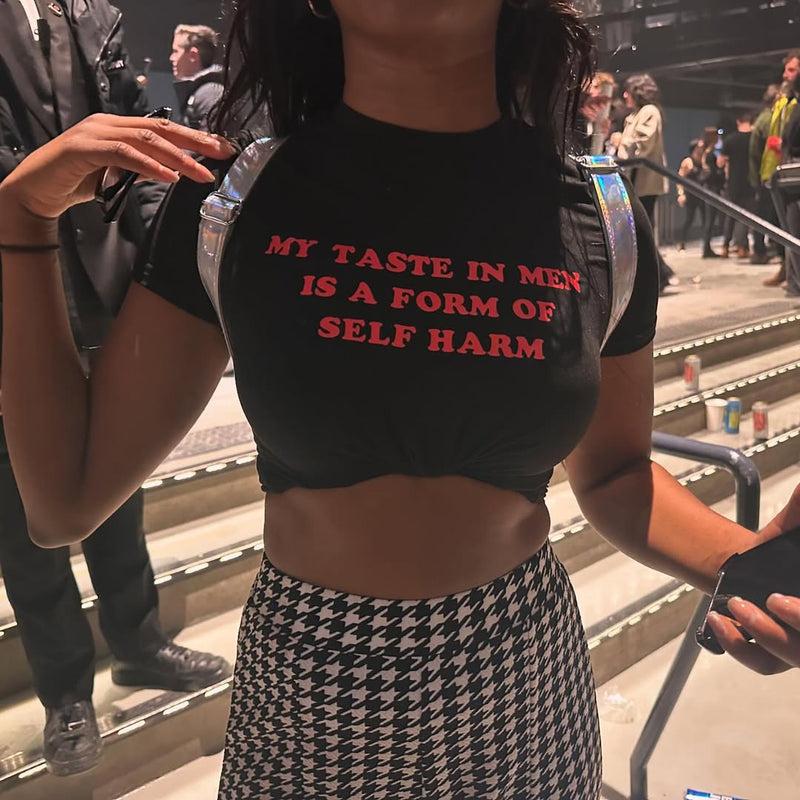 Edgy Black Baby Tee Crop Top