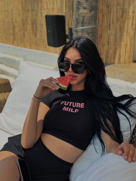 Future MILF Baby Tee black Crop Top