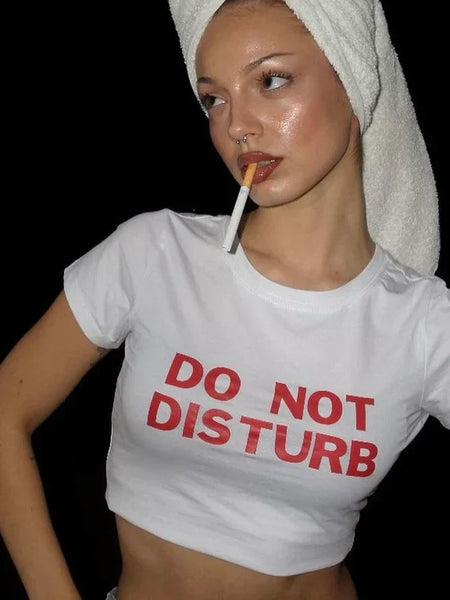 Do Not Disturb” Black Baby Tee Crop Top by Zyra Drip