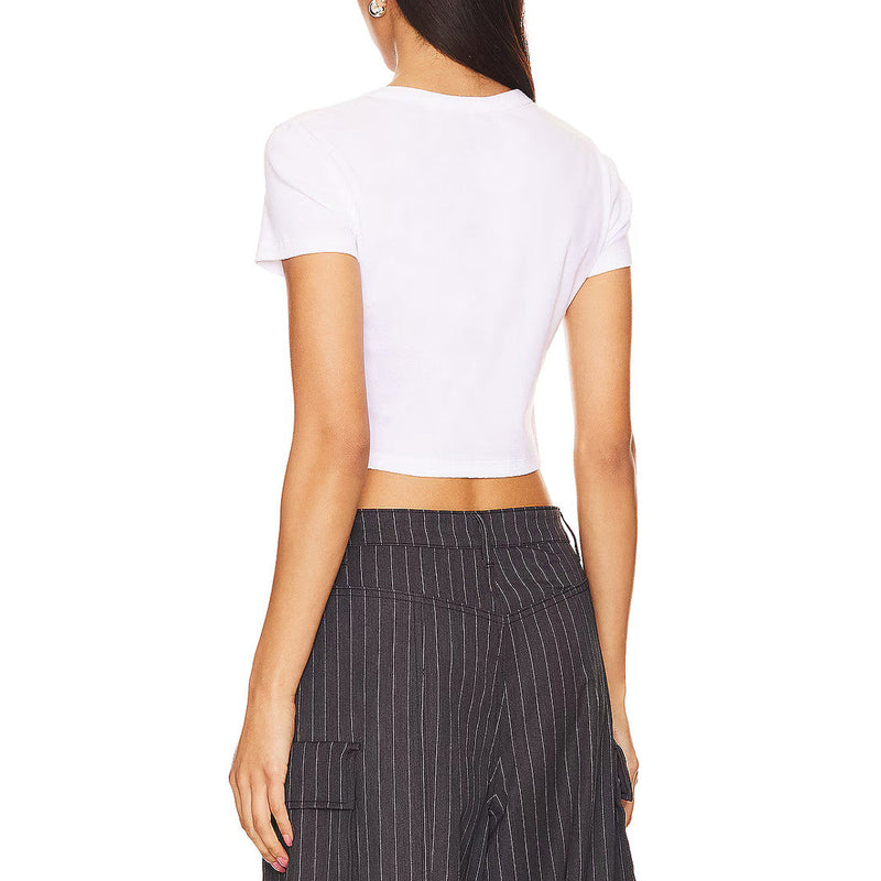 Buckle Up Baby Y2K White Crop Top for Women