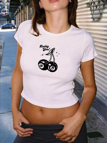 Luck You Baby Tee – Bold White Crop Top