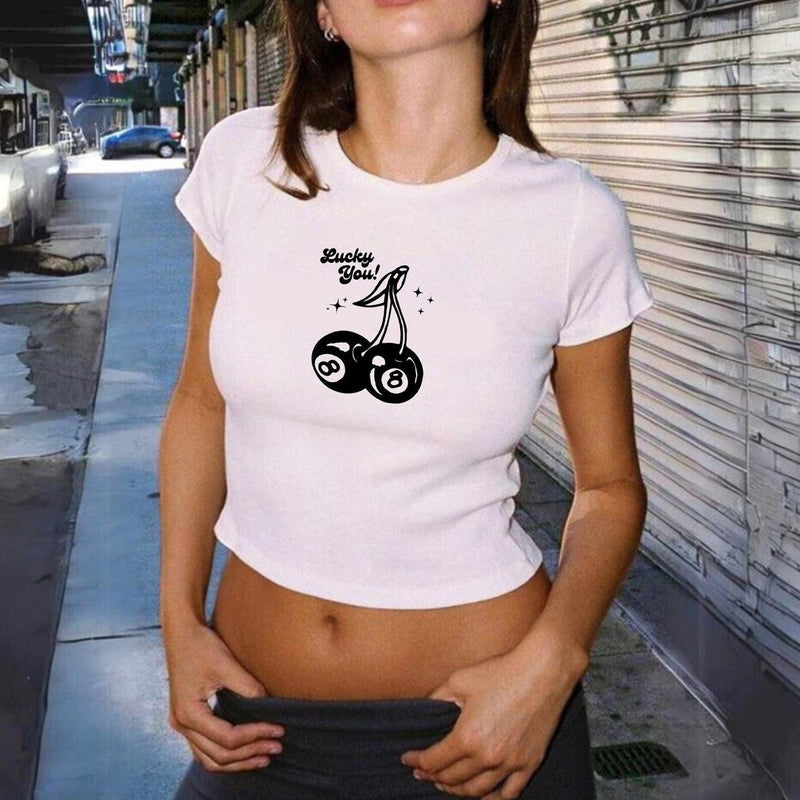 Luck You Baby Tee – Bold White Crop Top