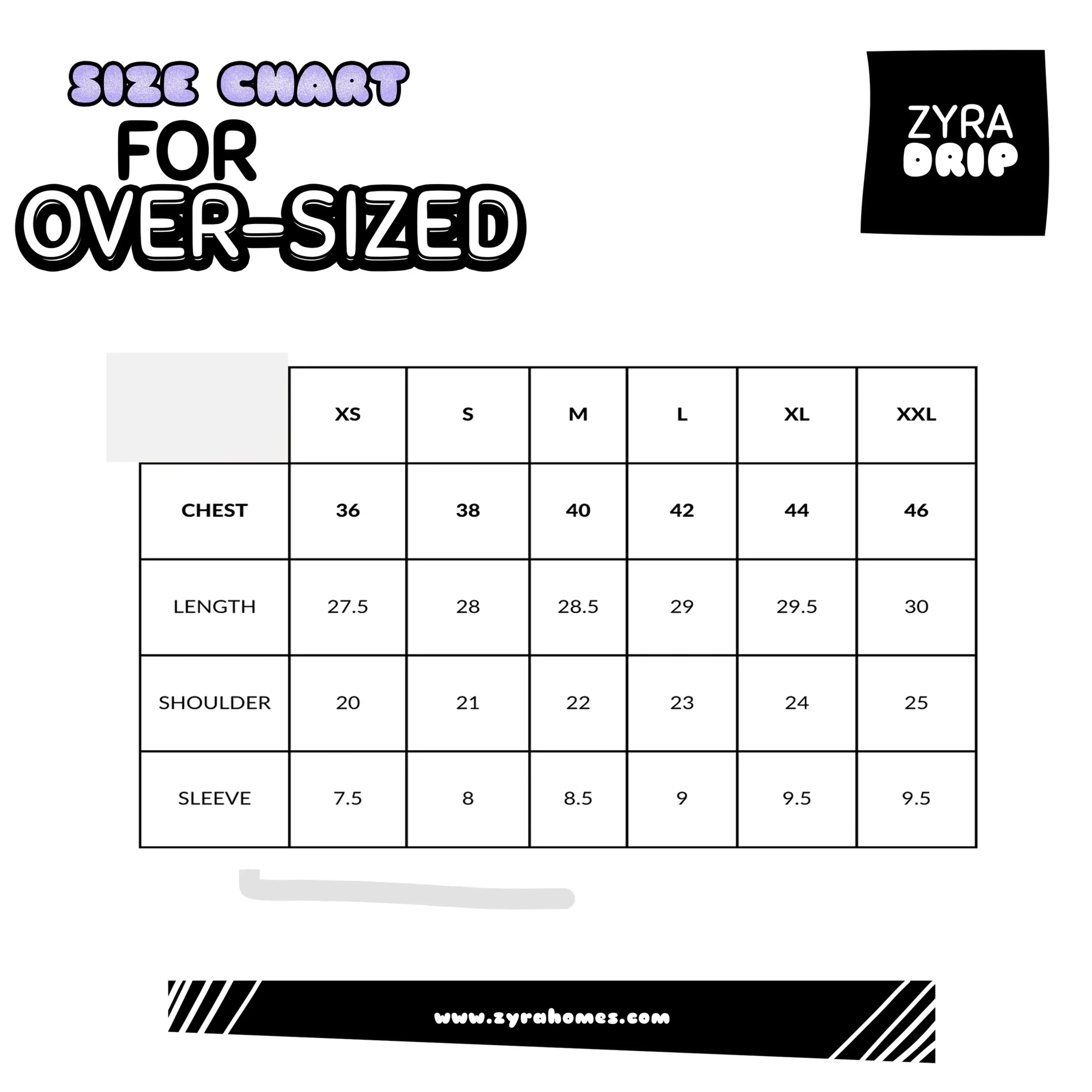 Size Chart for Over-Sized