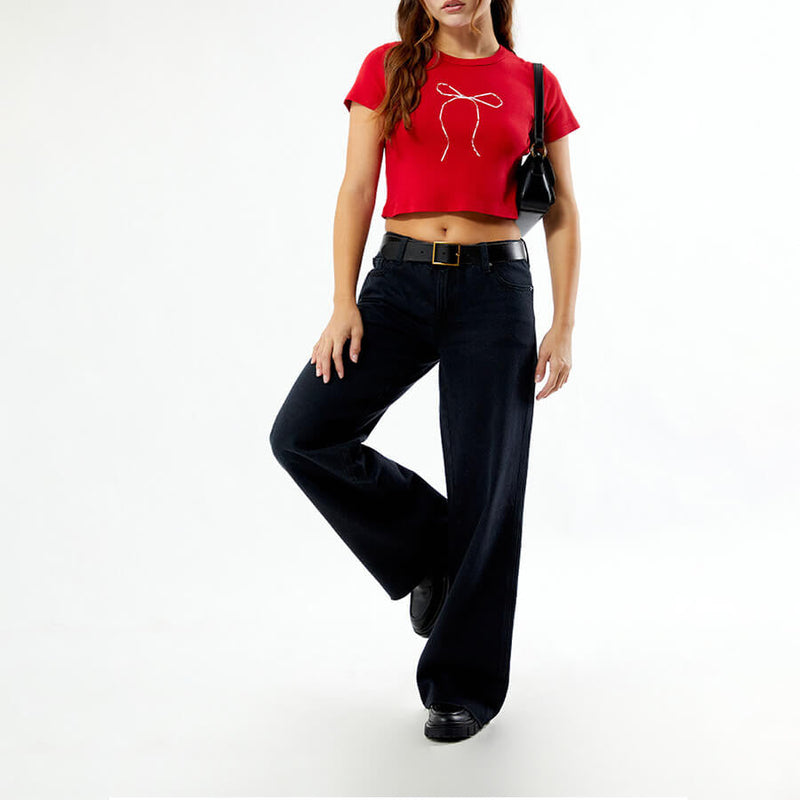 Red Bow Baby Tee for Women 