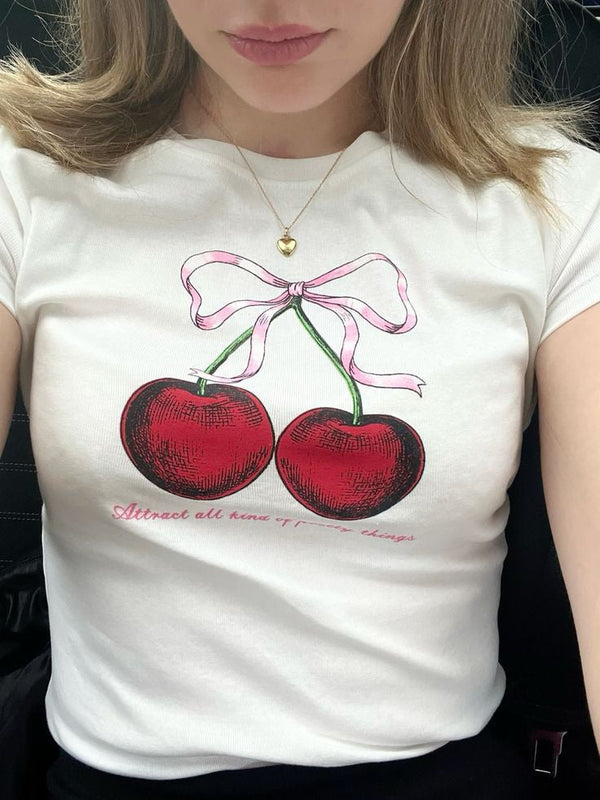 Cherry Baby Tee Crop Top