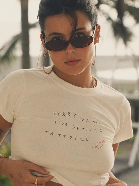 Sorry Mama Baby Tee – White Aesthetic Crop Top