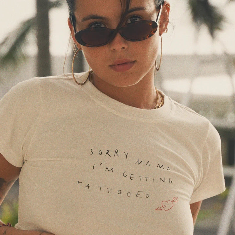 Sorry Mama Baby Tee – White Aesthetic Crop Top