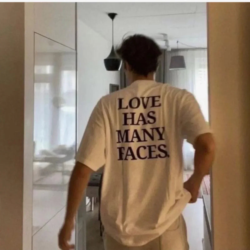 Love Has Many Faces | White Oversized Drop Shoulder Tee for Men