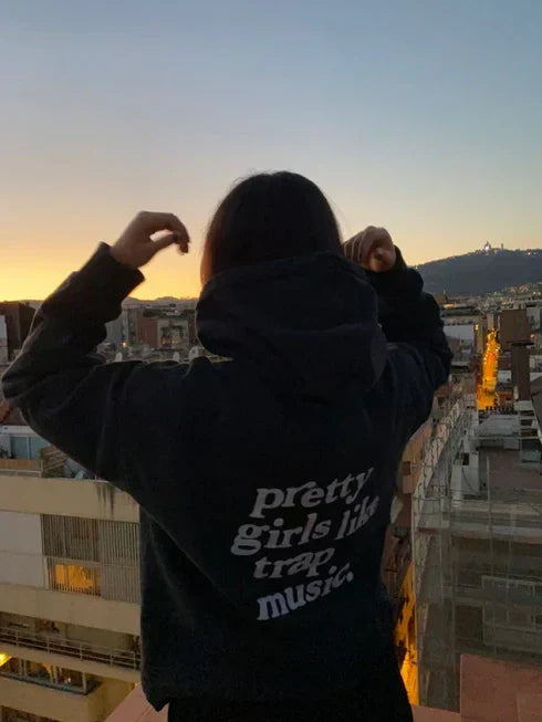 Women's Black Oversized Hoodie - Pretty Girls Like Trap Music