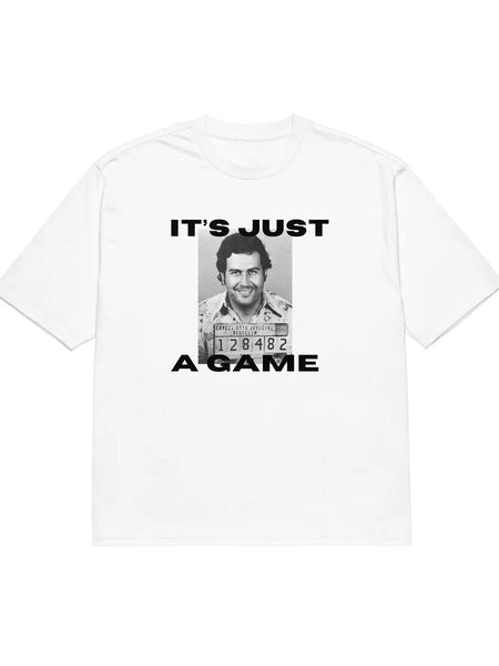 Men’s White Oversized Gaming Graphic T-Shirt – “It’s Just a Game”