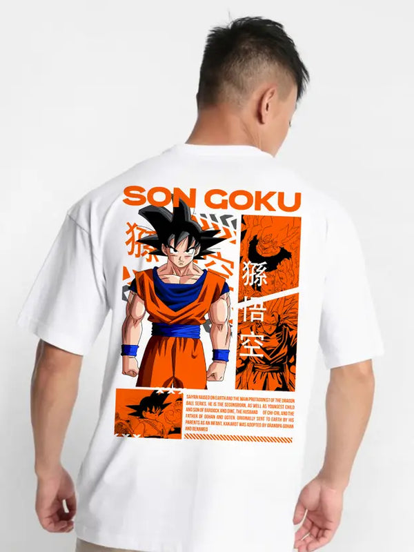 Oversized Son Goku Anime Graphic Tee – White | Dragon Ball Inspired Streetwear