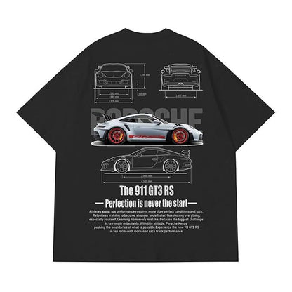 Porsche 911 GT3 RS Oversized Black T-Shirt – Supercar Blueprint Graphic Tee | Unisex