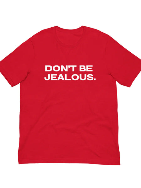 Women’s Oversized Red Graphic Tee – “Don’t Be Jealous” Statement T-Shirt