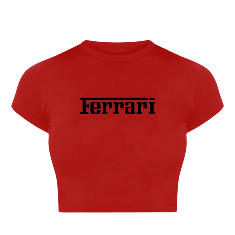 Bold Red Ferrari Baby Tee for Women | Crop Top