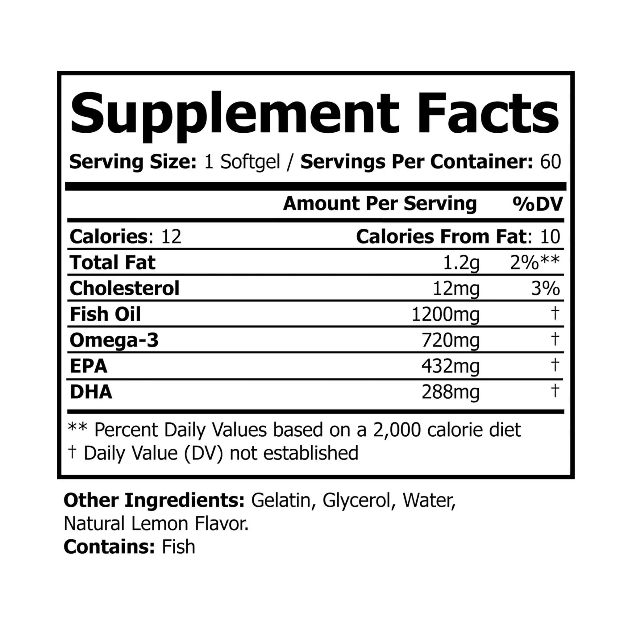 Omega-3 Fish Oil Supplement – 60 Lemon-Flavored Softgels