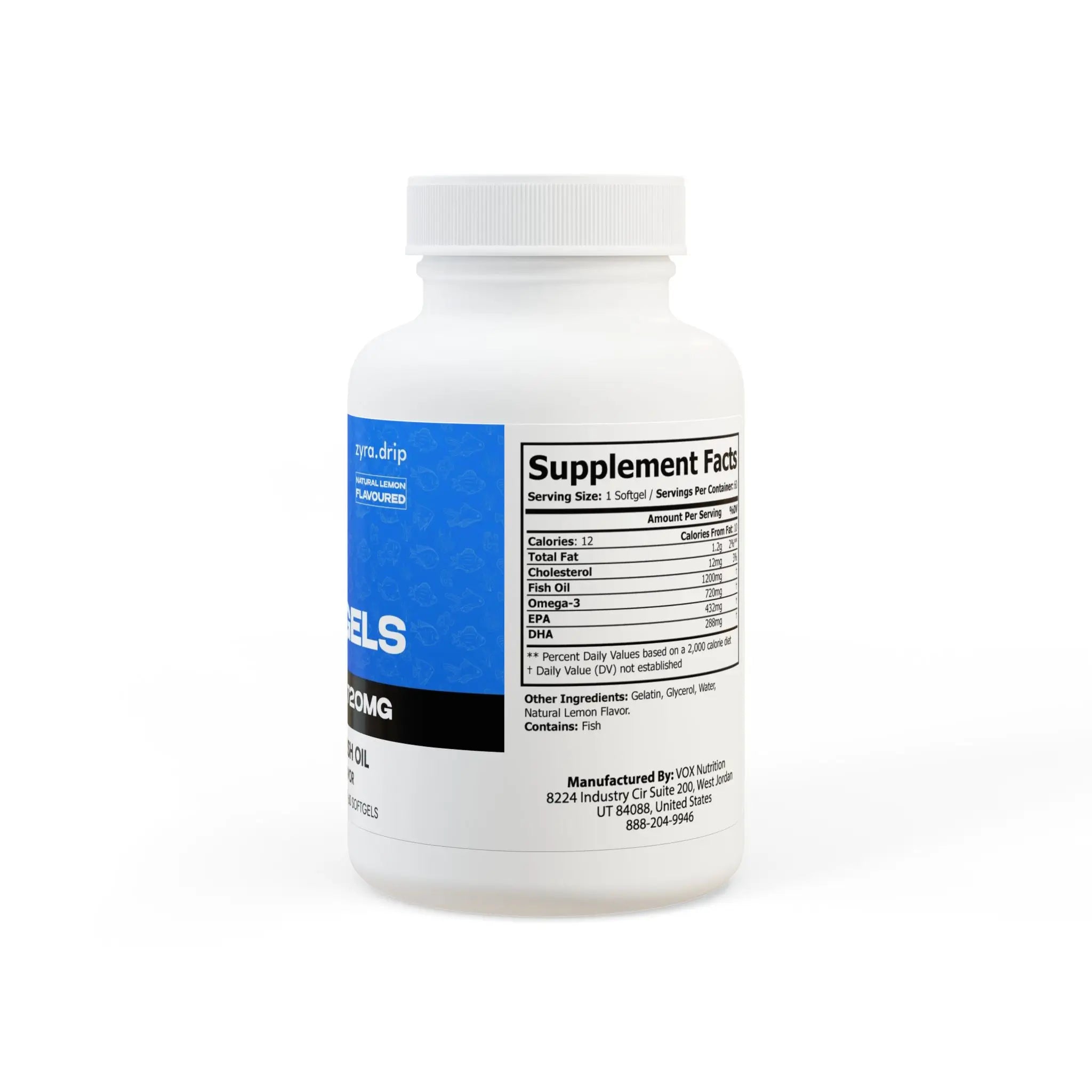 Omega-3 Fish Oil Supplement – 60 Lemon-Flavored Softgels